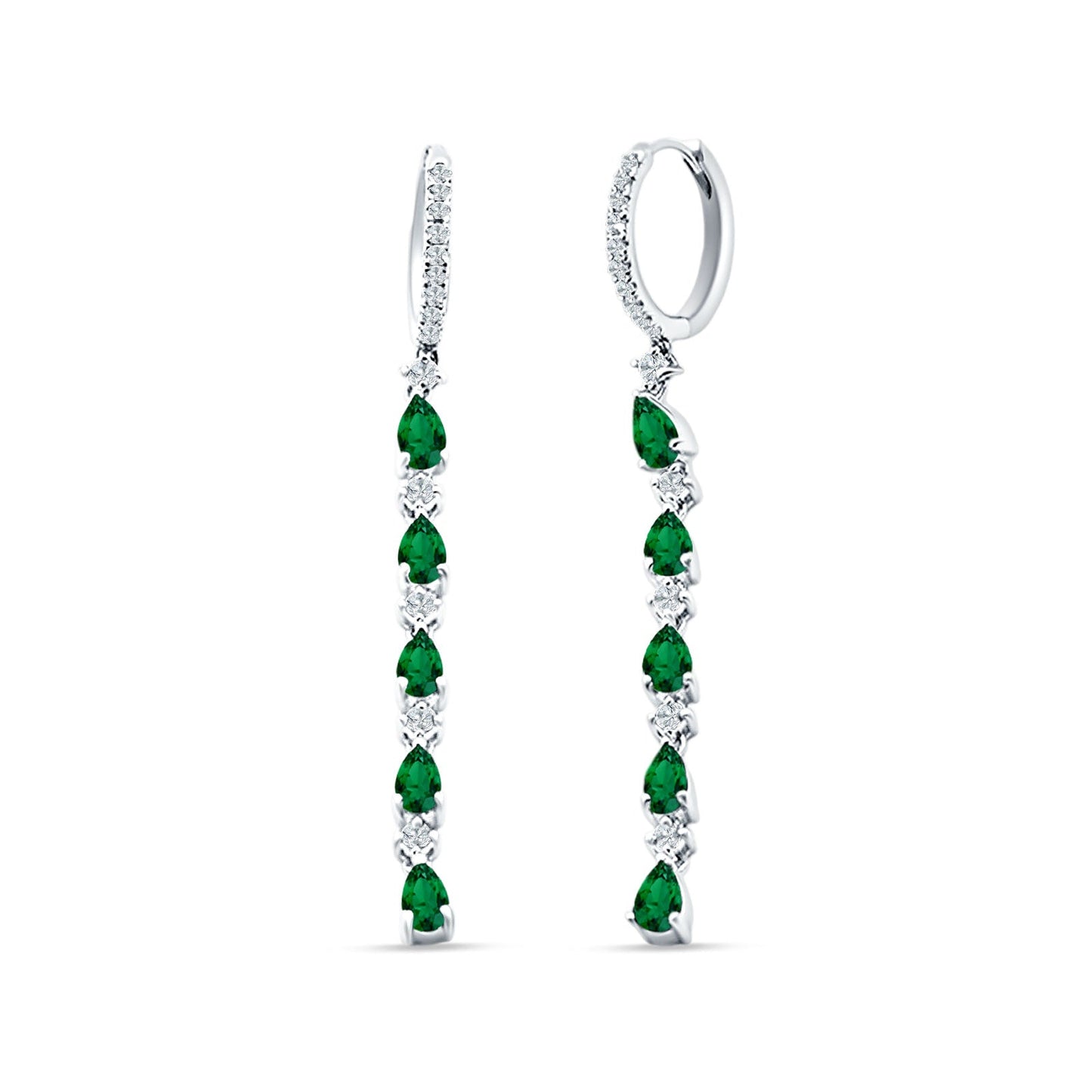 Drop Dangle Hoop Earring Pear Green Emerald CZ