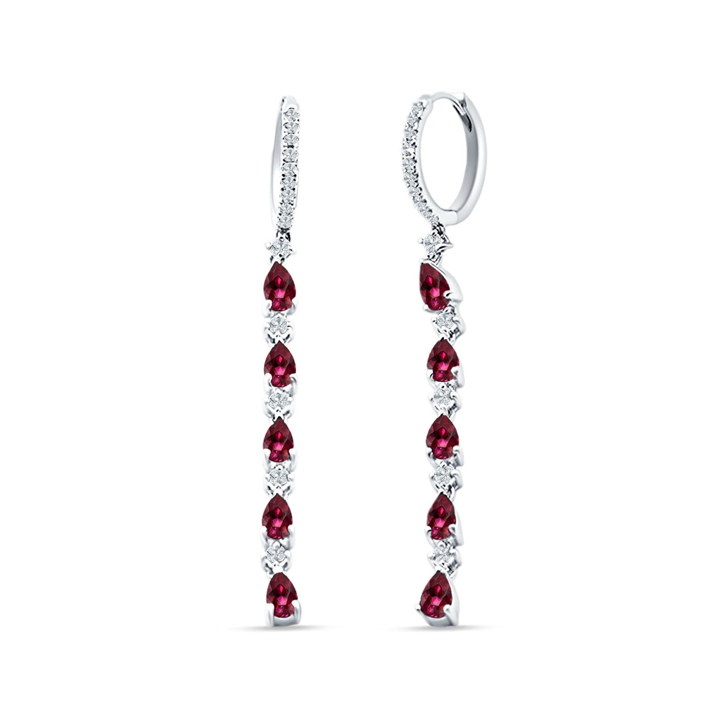 Drop Dangle Hoop Earring Pear Ruby CZ