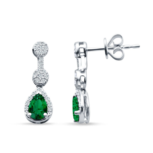 Drop Dangle Pear Stud Earrings Green Emerald CZ