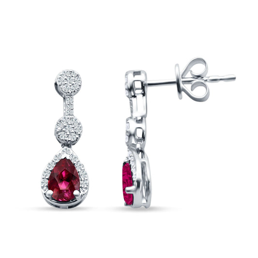 Drop Dangle Pear Stud Earrings Ruby CZ