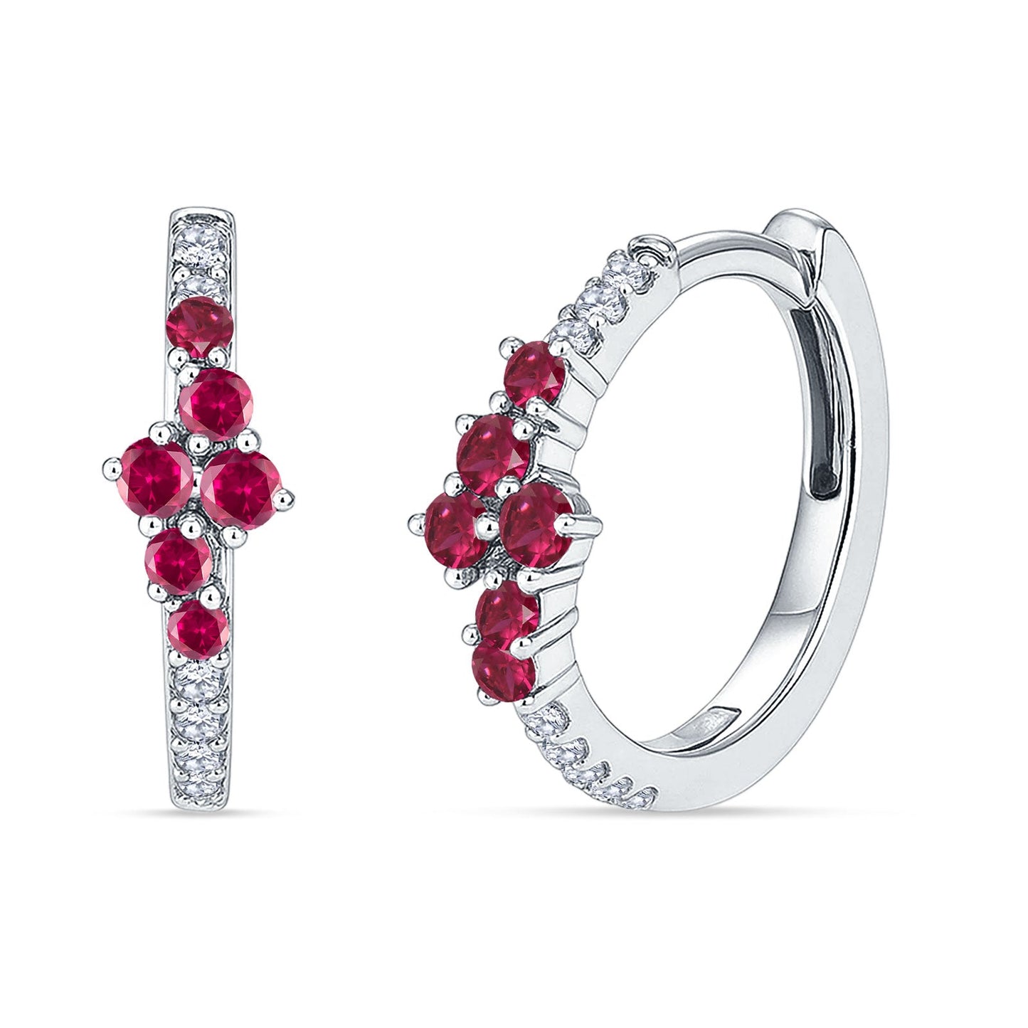 Round CZ & Ruby CZ Huggie Hoop Earrings