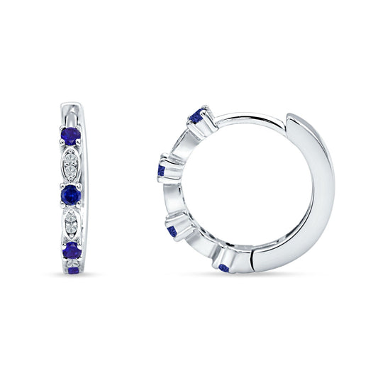 Round Cluster CZ & Blue Sapphire CZ Huggie Hoop Earrings