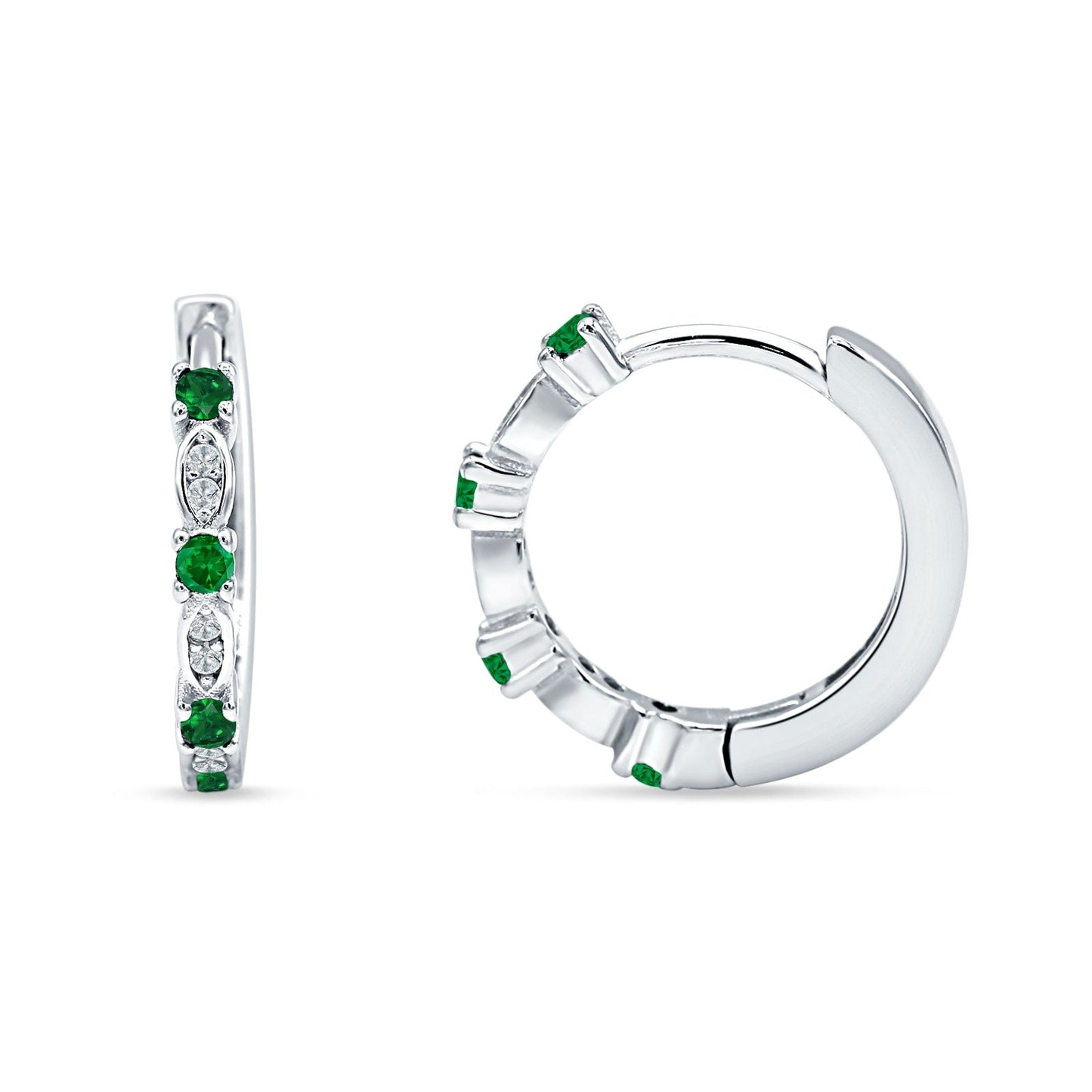 Round Cluster CZ & Green Emerald CZ Huggie Hoop Earrings