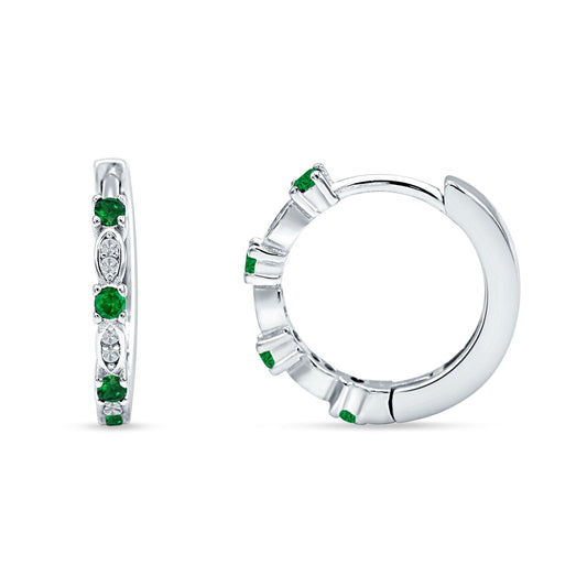 Round Cluster CZ & Green Emerald CZ Huggie Hoop Earrings