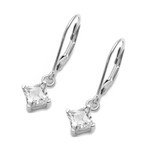 Princess Cut Leverback Earrings Cubic Zirconia