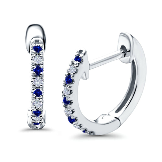 Half Eternity Hoop Earrings Round Simulated Blue Sapphire CZ (14mm)