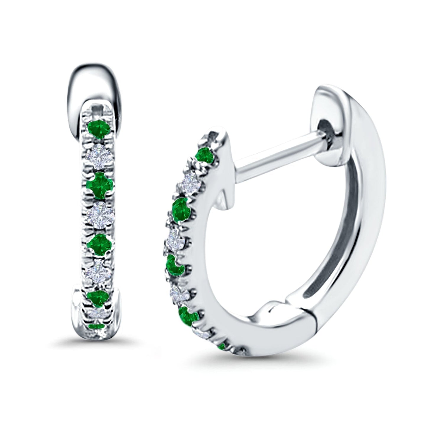 Half Eternity Hoop Earrings Round Simulated Green Emerald CZ (14mm)