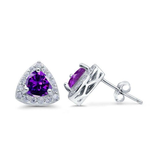 Halo Simulated Amethyst CZ Round Stud Earrings