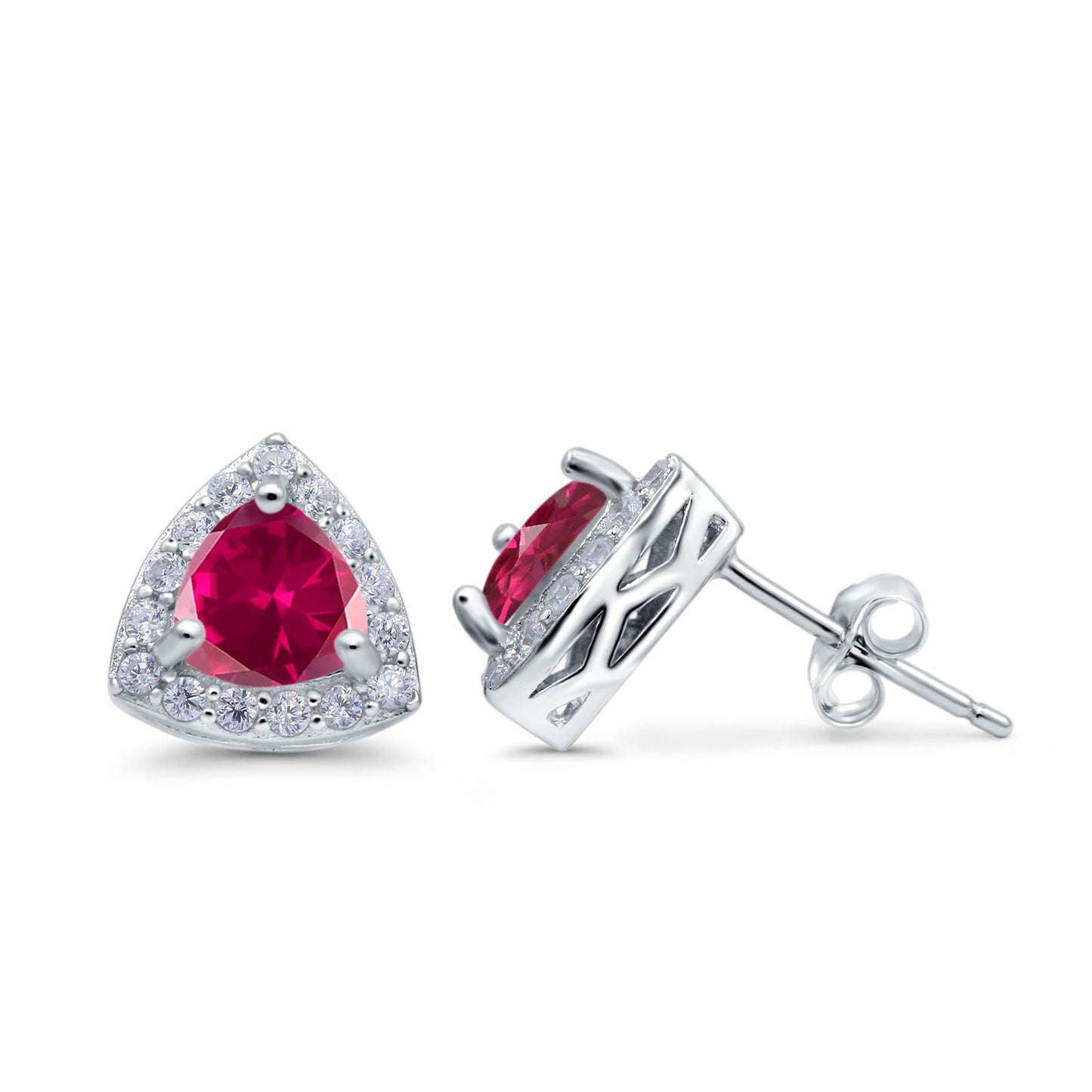 Halo Simulated Ruby CZ Round Stud Earrings