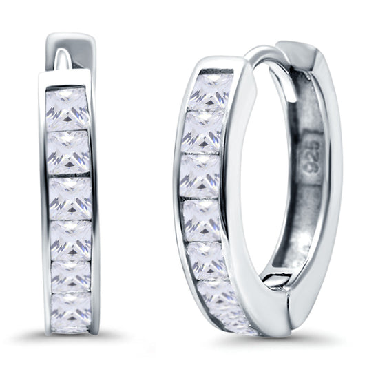 Half Eternity Hoop Earrings Princess Cut Simulated CZ (14mm)