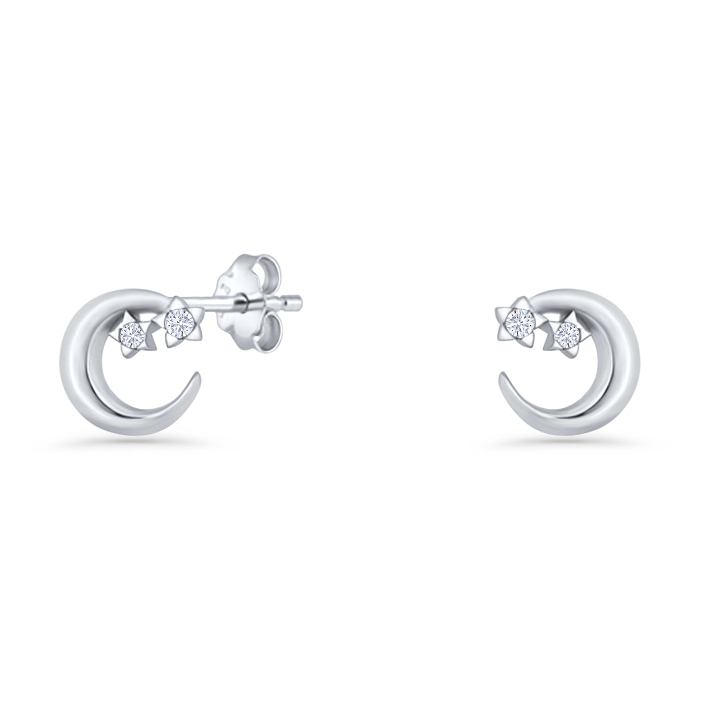 Crescent Moon & Stars Stud Earring