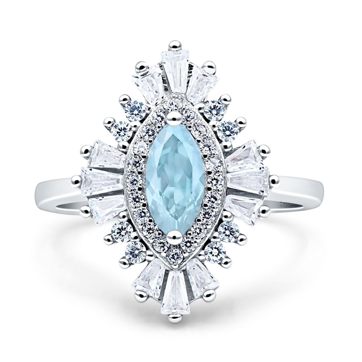 Art Deco Marquise Engagement Ring Simulated Aquamarine