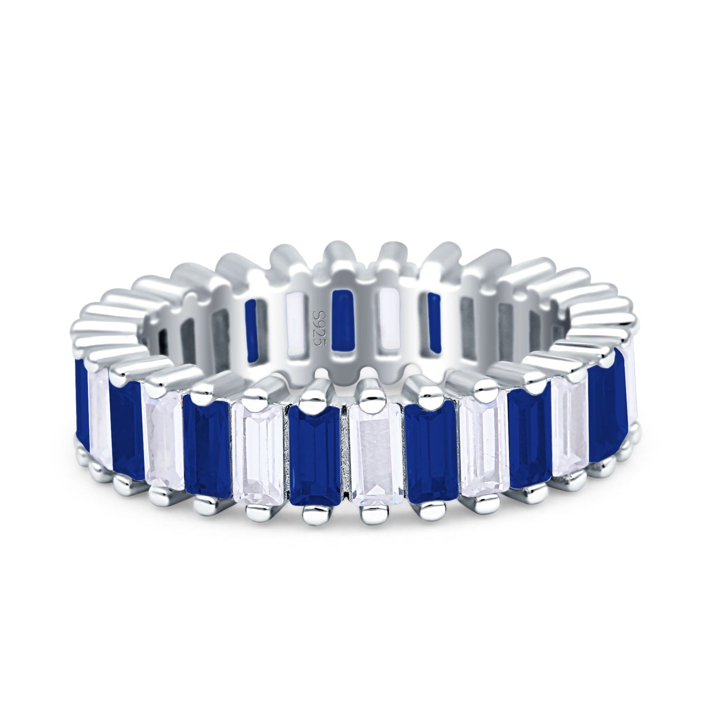 Emerald Cut Full Eternity Ring Blue Sapphire CZ