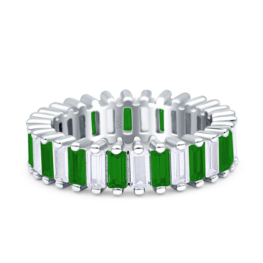 Emerald Cut Full Eternity Ring Green Emerald CZ