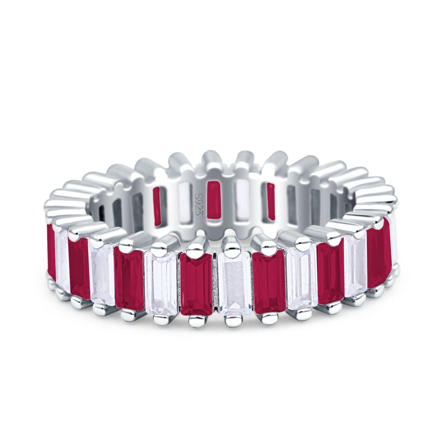 Emerald Cut Full Eternity Ring Ruby CZ