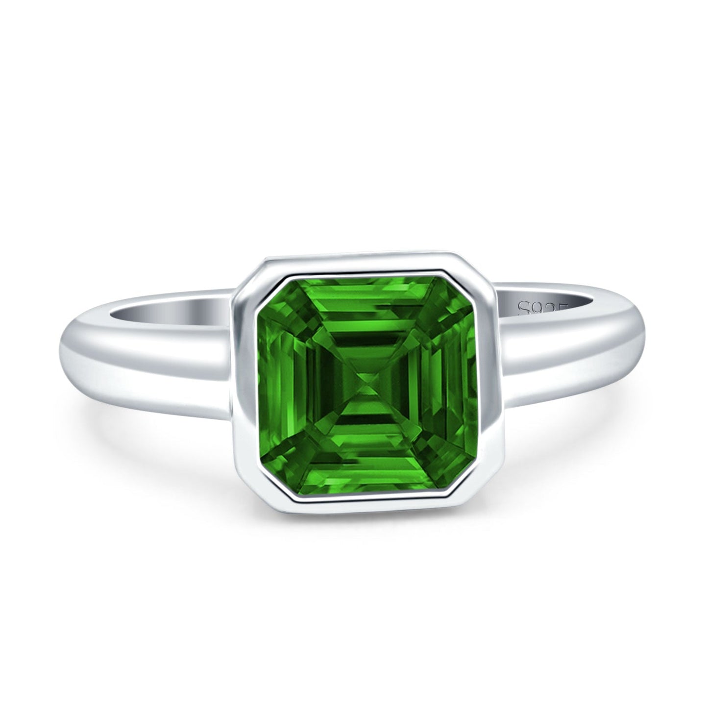 Bezel Set 7mmX7mm Asscher Engagement Ring Simulated Green Emerald