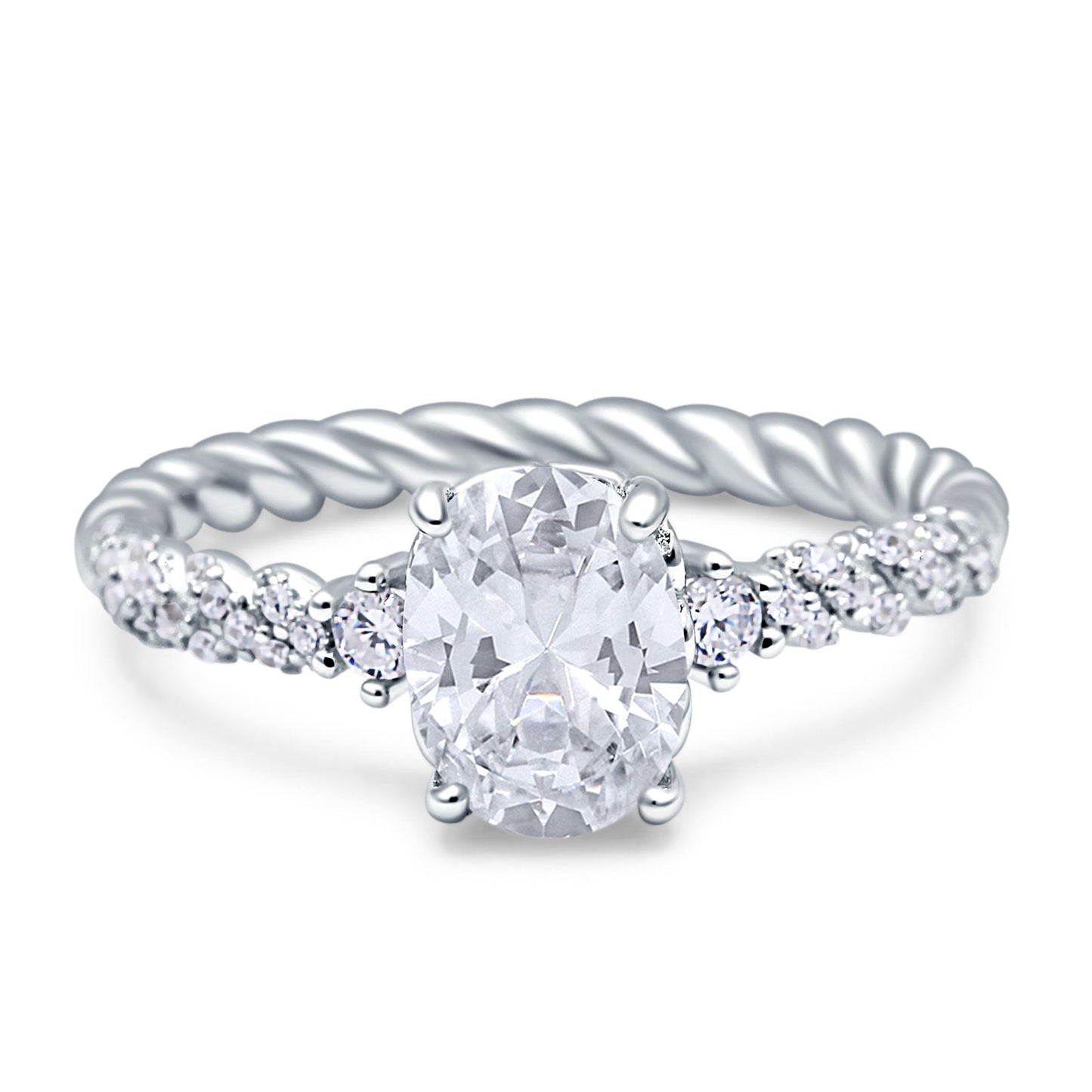 Twisted Rope Hidden Halo Oval Engagement Ring Cubic Zirconia