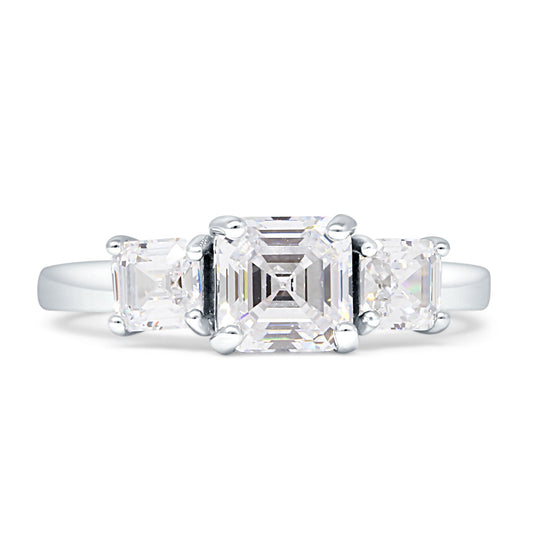 Asscher Cut Three Stone Cubic Zirconia Engagement Ring