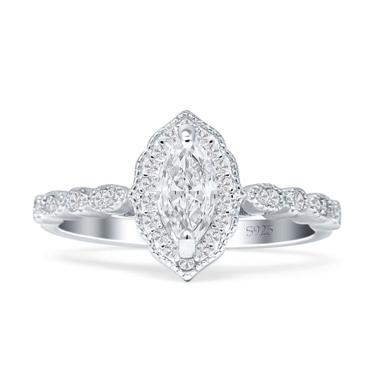 Art Deco Halo Marquise Cubic Zirconia Engagement Ring