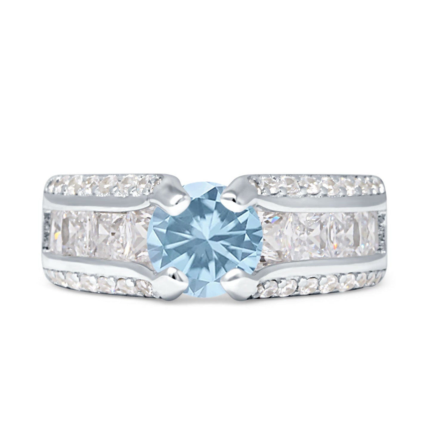 Round Vintage Style Aquamarine CZ Engagement Ring