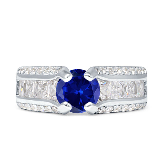 Round Vintage Style Blue Sapphire CZ Engagement Ring