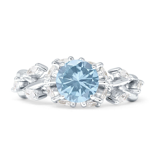 Floral Ring Round Infinity Marquise Aquamarine CZ