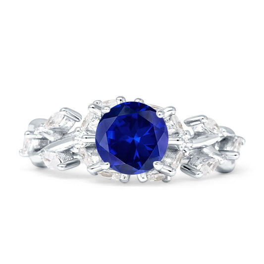 Floral Ring Round Infinity Marquise Blue Sapphire CZ