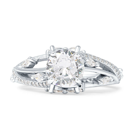 Round Split Shank Cubic Zirconia Engagement Ring