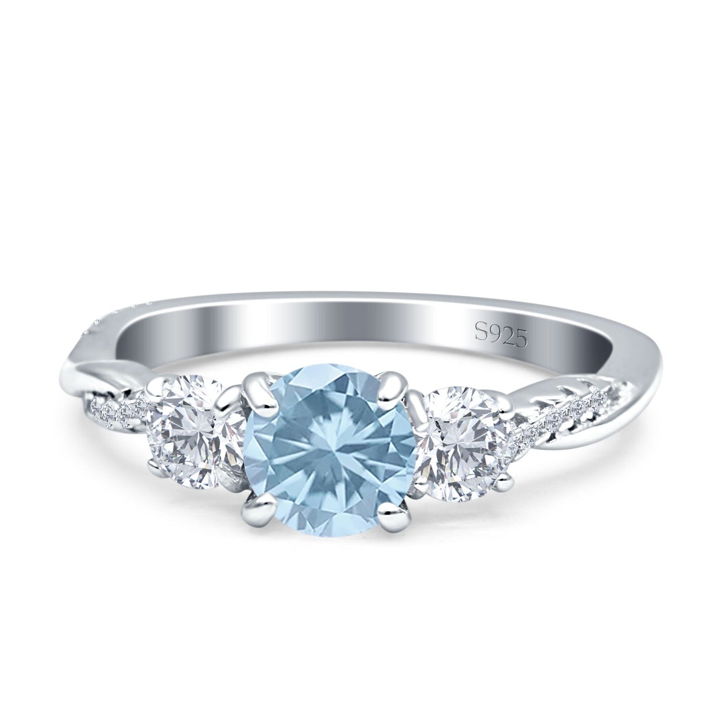 Infinity Round Three Stone Aquamarine CZ Ring