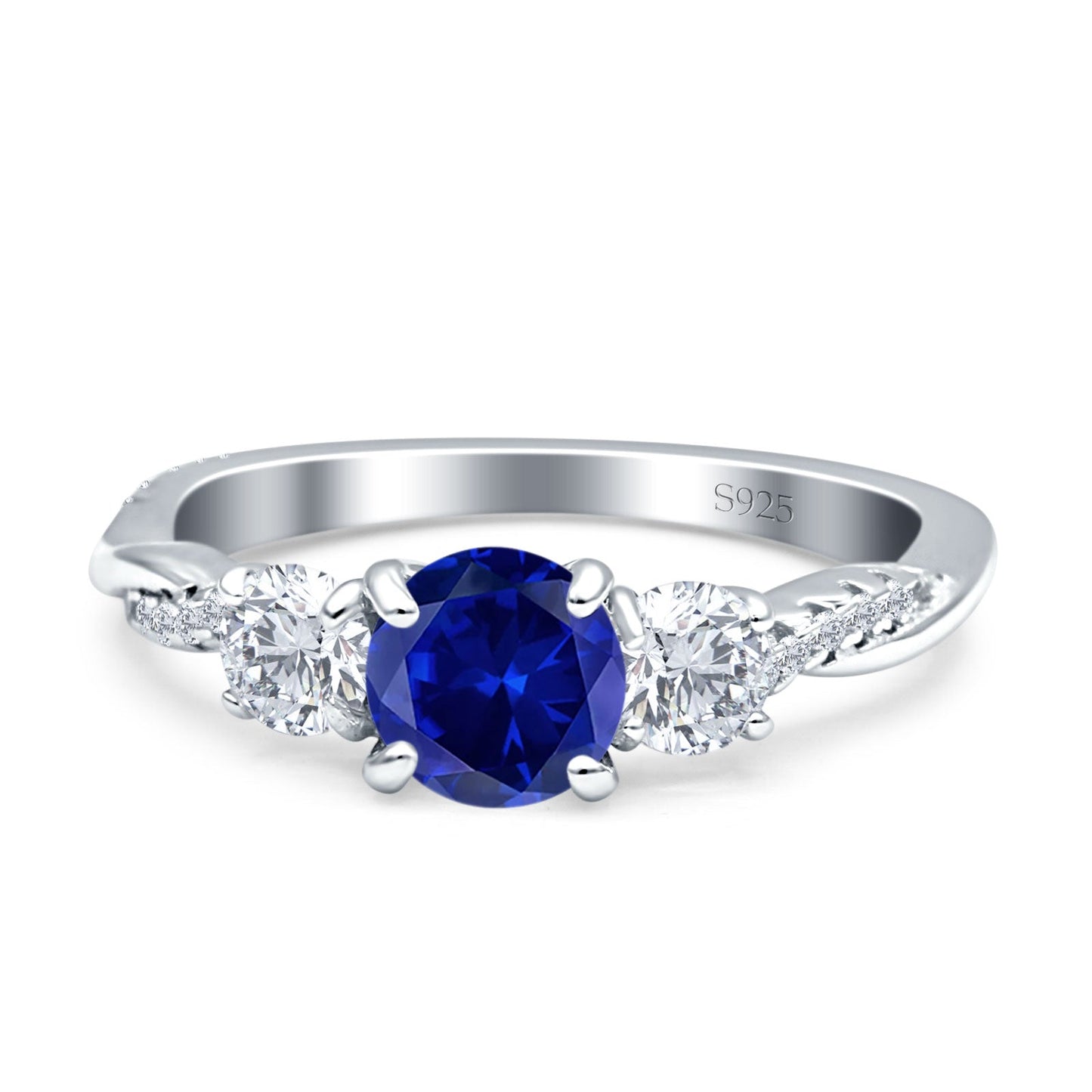 Infinity Round Three Stone Blue Sapphire CZ Ring