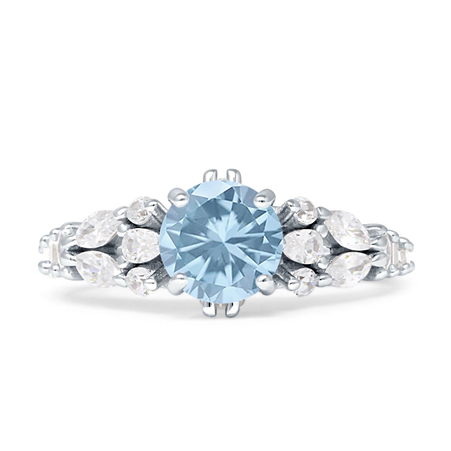 Vintage Style Round Aquamarine CZ Engagement Ring