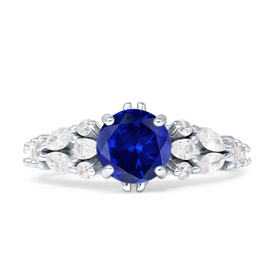 Vintage Style Round Blue Sapphire CZ Engagement Ring