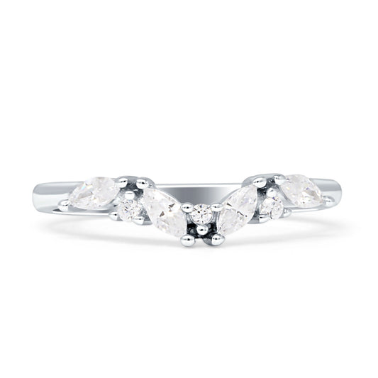 Contour Curved Wedding Band Marquise Cubic Zirconia