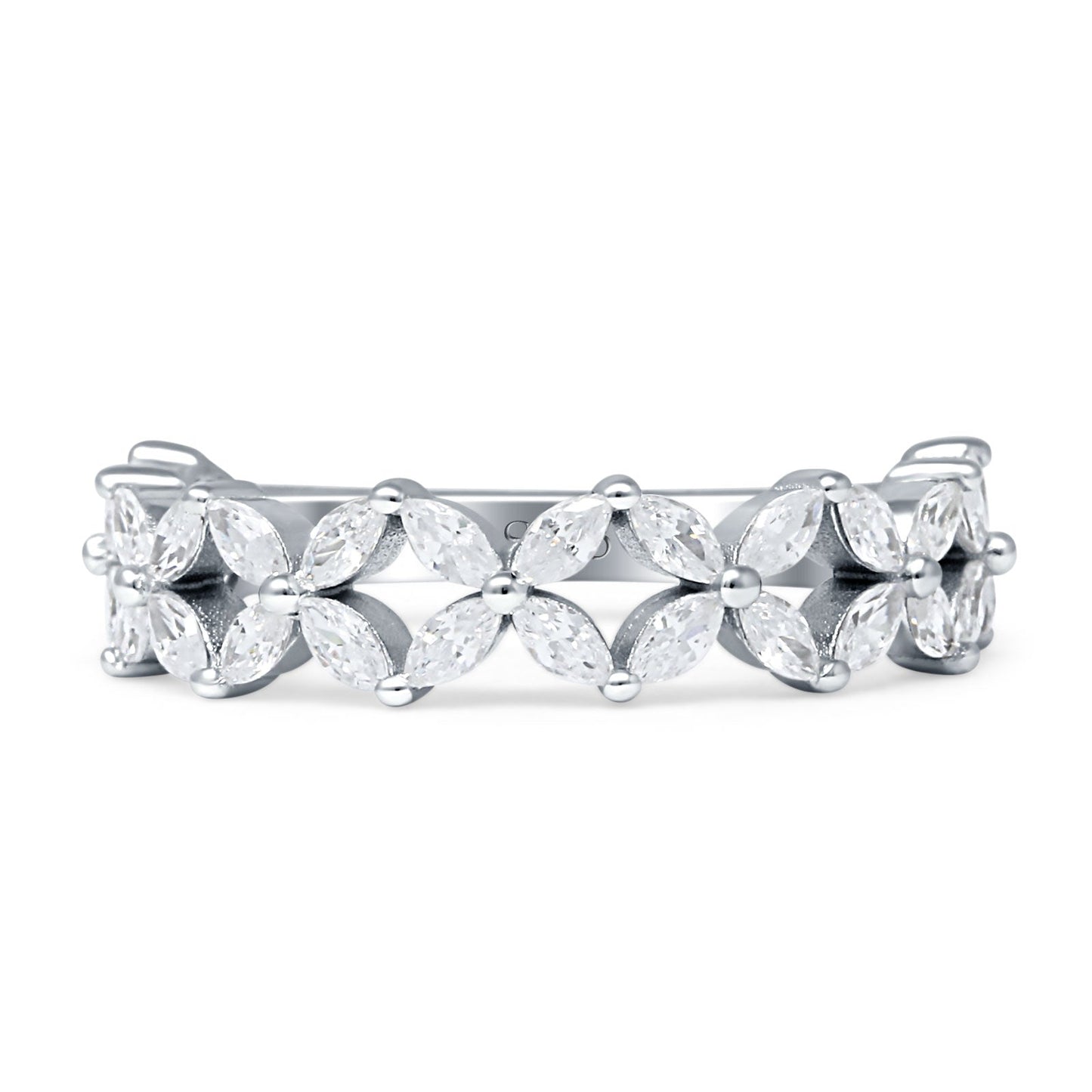 Floral Half Eternity Marquise Band Cubic Zirconia Ring