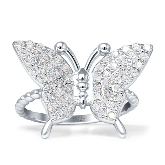 Butterfly Ring Cubic Zirconia Beaded Band