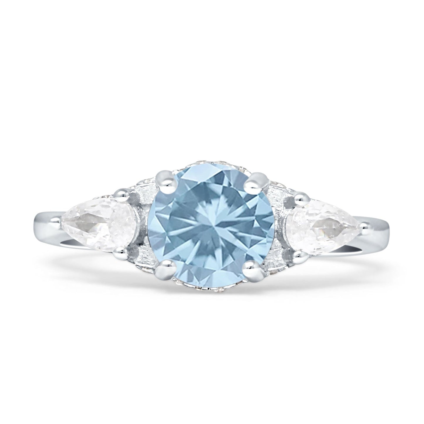 Trilogy Ring Round Pear Teardrop Aquamarine CZ