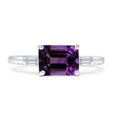 Emerald Cut Natural Amethyste Solitaire Trio Ring 925 Sterling Silver