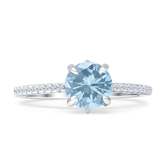 Art Deco Round Solitaire Aquamarine CZ Wedding Ring