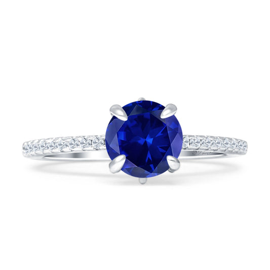 Art Deco Round Solitaire Blue Sapphire CZ Wedding Ring