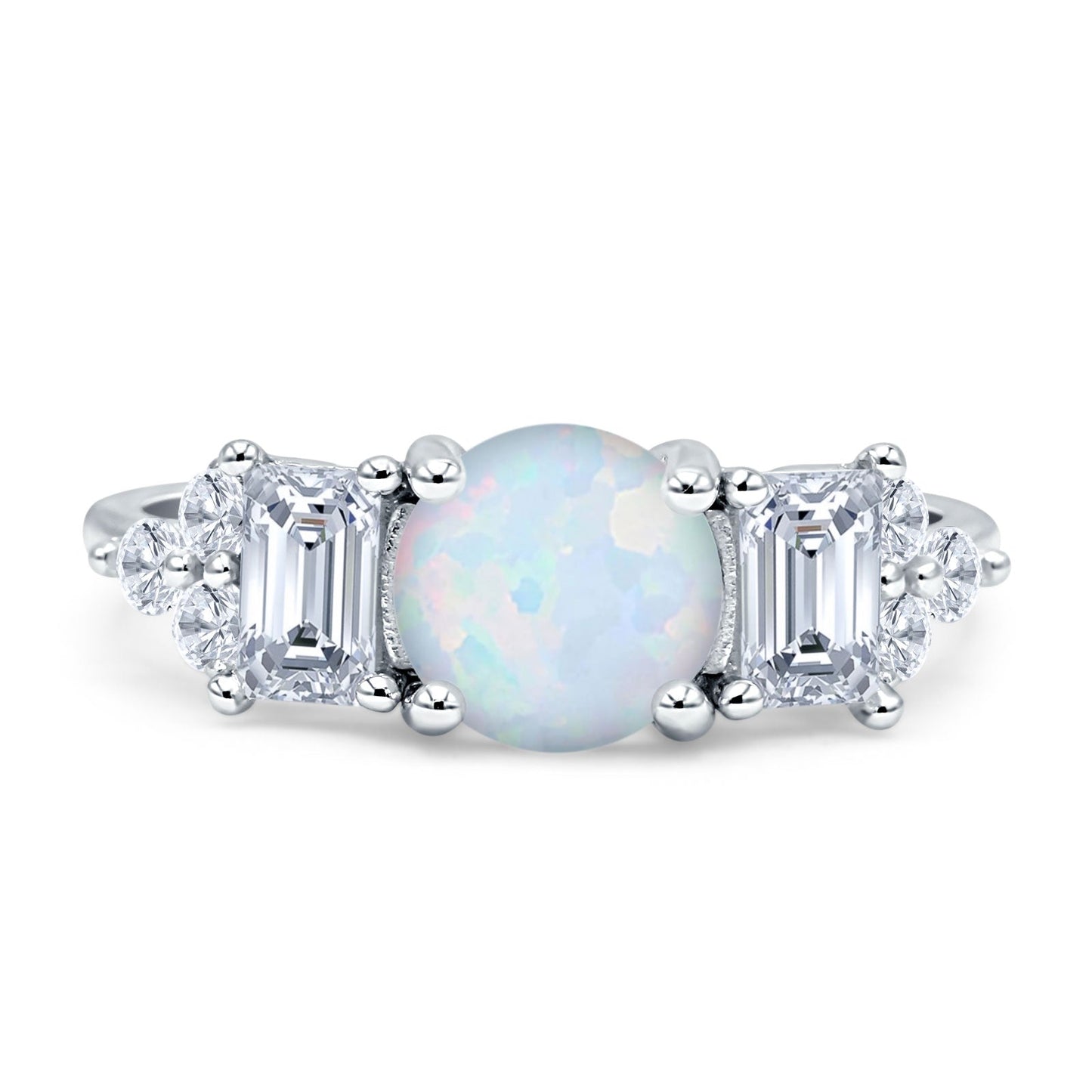 Vintage Style Round Three Stone Ring Lab Created White Opal