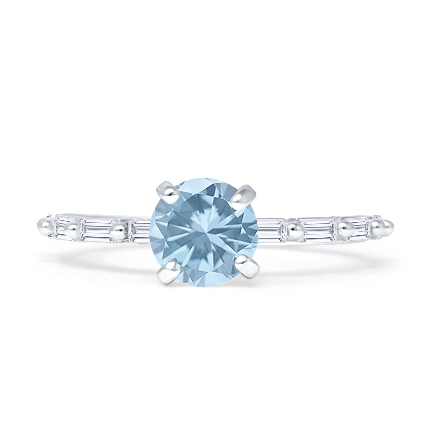 Petite Round Solitaire Ring Baguette Aquamarine AQ