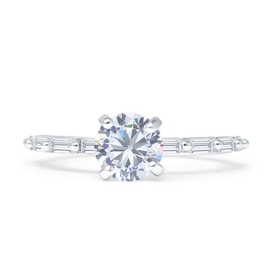 Petite Round Solitaire Ring Baguette Cubic Zirconia