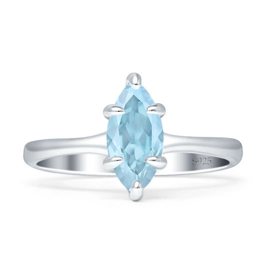 Marquise Solitaire Ring Aquamarine CZ