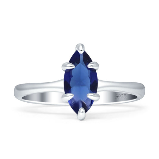 Marquise 7X14 Solitaire Ring Blue Sapphire CZ