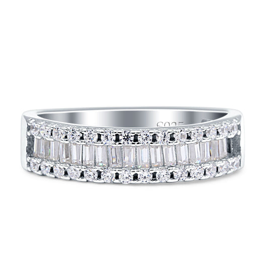 Half Eternity Three Row Baguette Cubic Zirconia Ring