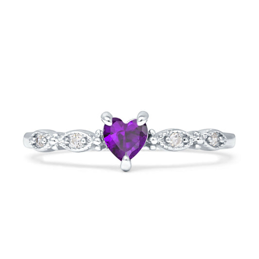 Heart Leaf Vintage Promise Ring Amethyst CZ