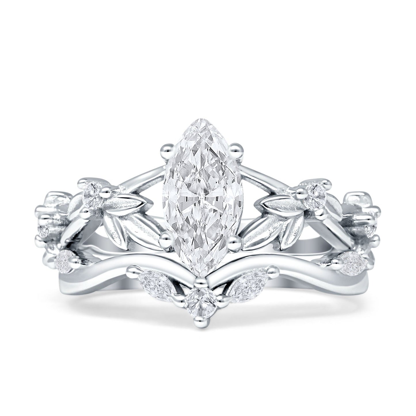 Marquise Split Shank Cubic Zirconia Leaf Floral Ring