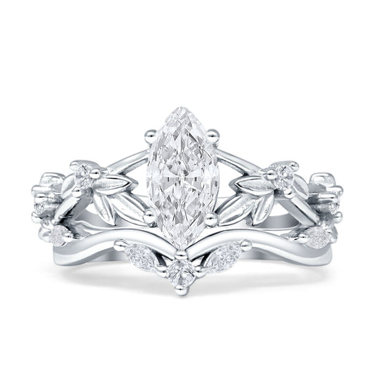 Marquise Split Shank Cubic Zirconia Leaf Floral Ring