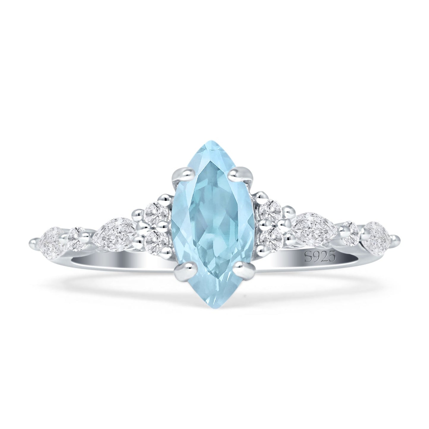 Art Deco Marquise Vintage Style Aquamarine CZ Ring