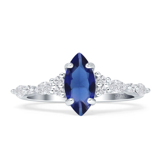 Art Deco Marquise Vintage Style Blue Sapphire CZ Ring